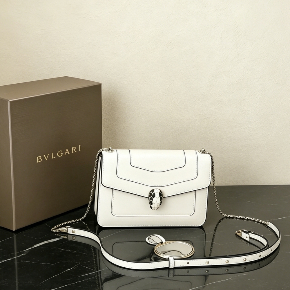 BVLGARI Serpenti Forever Medium Shoulder Bag White